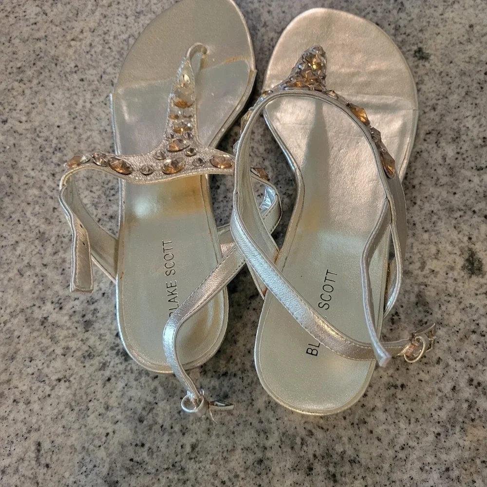 Gemma Blake Scott Womens Sandals Size 9 Gold Beaded Wedge Heel